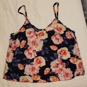 Old Navy Blue and Pink Floral Camisole Xl